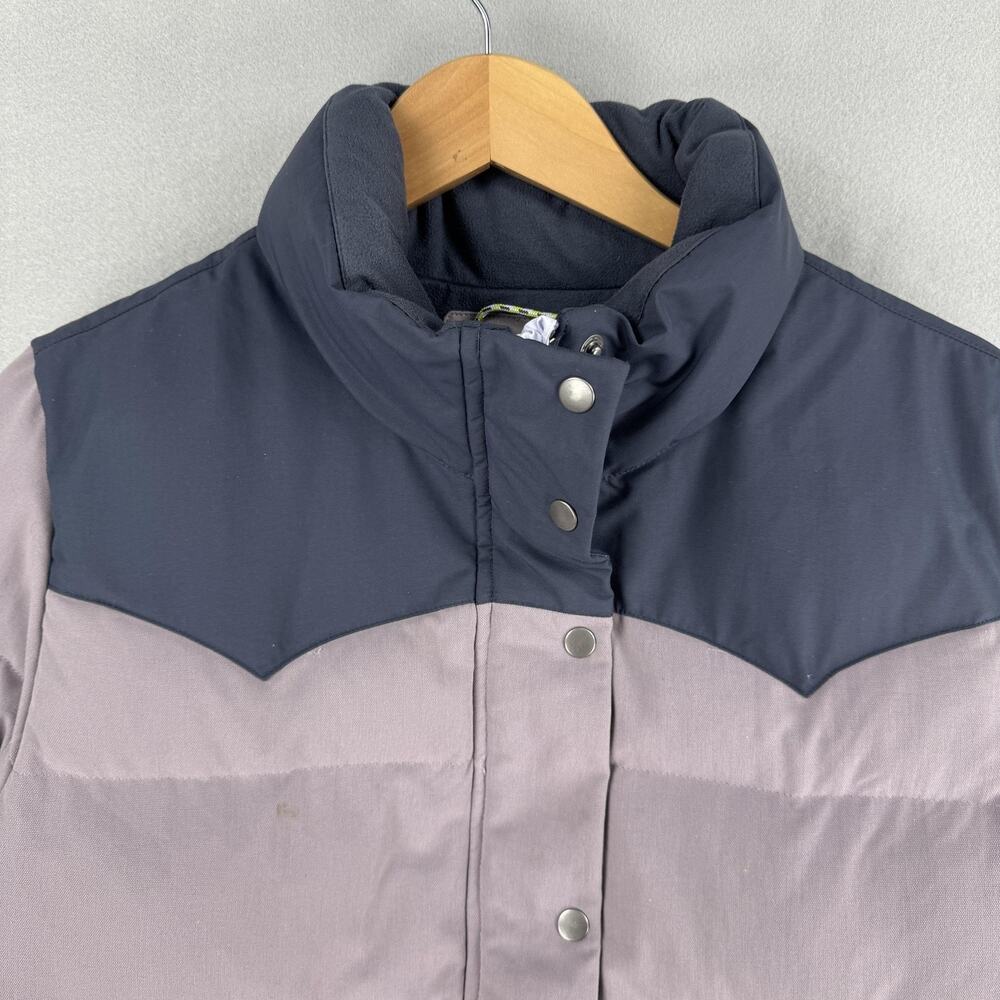 Patagonia Bivy Jacket Womens Large Purple Down Puffer Snap Front Western Yoke - Picture 2 of 14
